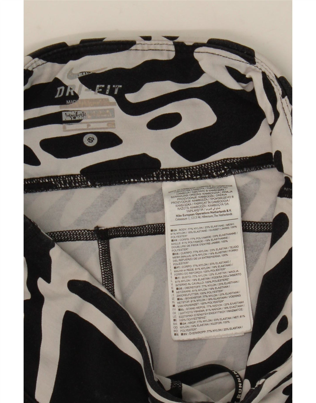 Leggings NIKE pentru femei Dri Fit cu model abstract, UK 8, nailon mic, negru