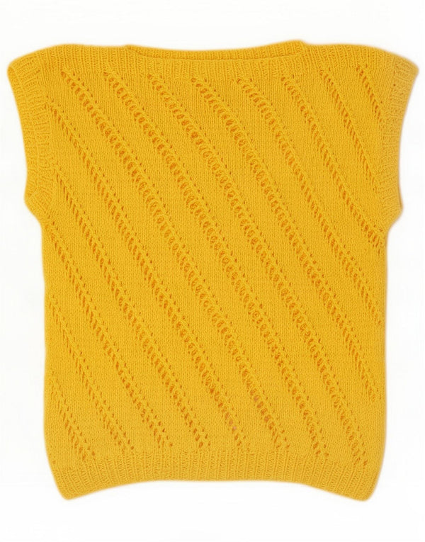 Vintage Womens Vest Tank Top UK 10 Small Yellow Striped