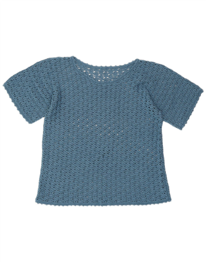 Bluză din croșetat VINTAGE pentru femei UK 16 Large Blue