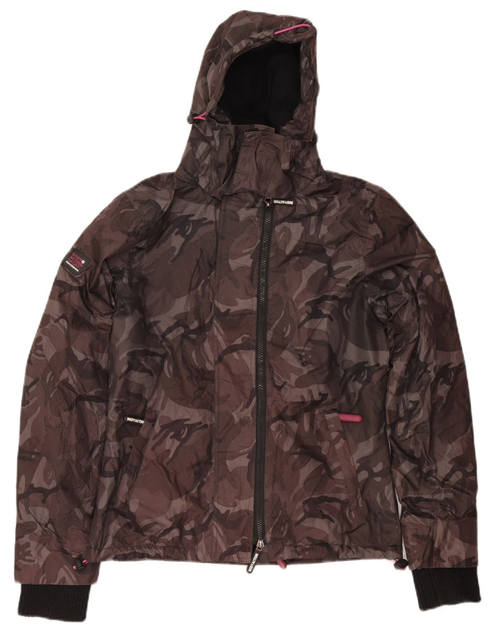 Jachetă de vânt cu glugă vintage pentru femei UK 10 Camuflaj gri mic