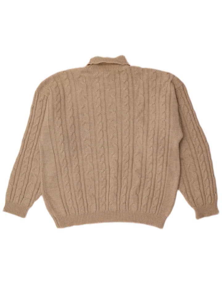 Pulover vintage pentru bărbați cu gât rulat, mijlociu, bej, geometric