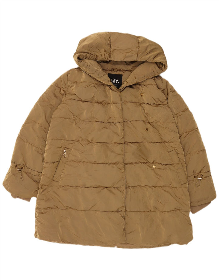 Jachetă căptușită supradimensionată cu glugă pentru femei Zara UK 14 Medium Kaki Poliamidă