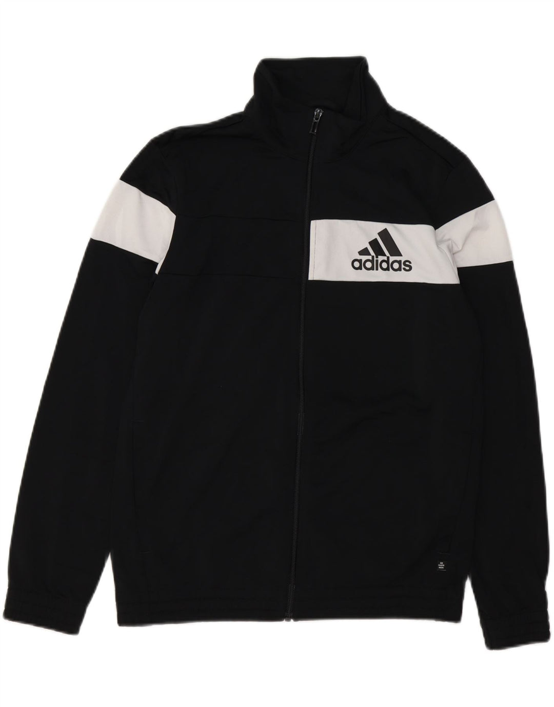 ADIDAS Boys Tracksuit Top Jacket 13-14 Years Black Colourblock