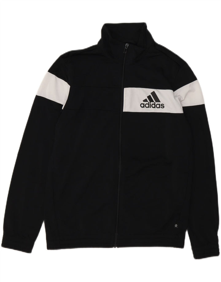 ADIDAS Boys Tracksuit Top Jacket 13-14 Years Black Colourblock