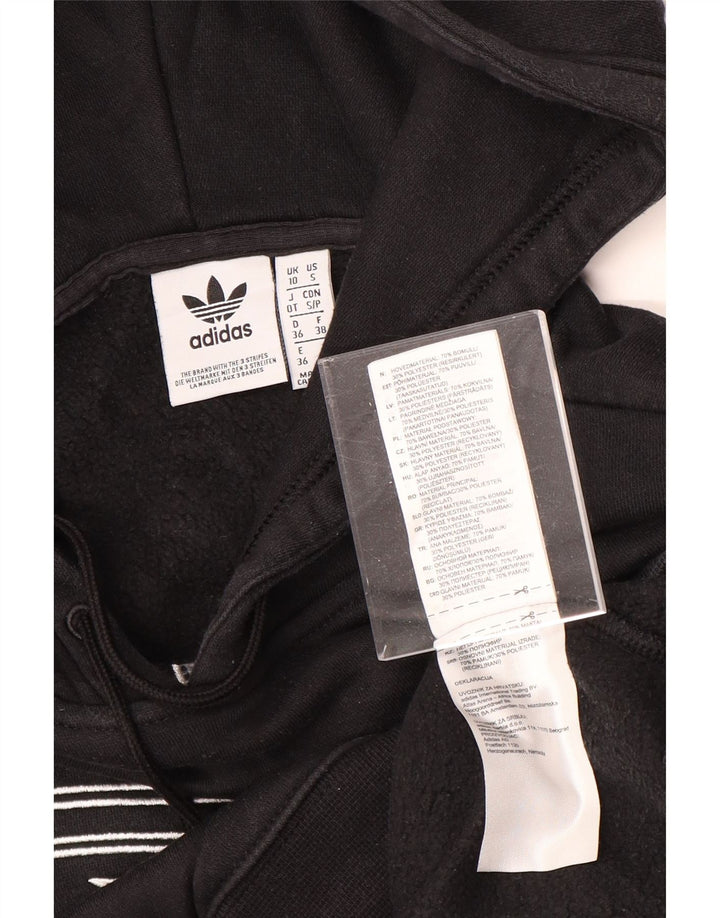 ADIDAS Pulover supradimensionat cu glugă cu grafic pentru femei UK 10 Bumbac negru mic
