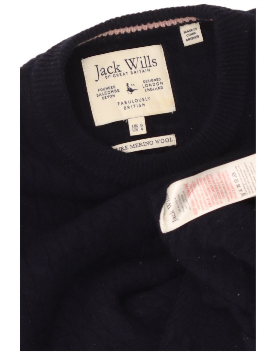 JACK WILLS Pulover cu decolteu rotund pentru femei UK 8 Mic bleumarin