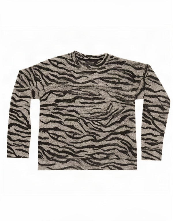 Marks & Spencer Womens Top Long Sleeve UK 12 Medium Grey Animal Print