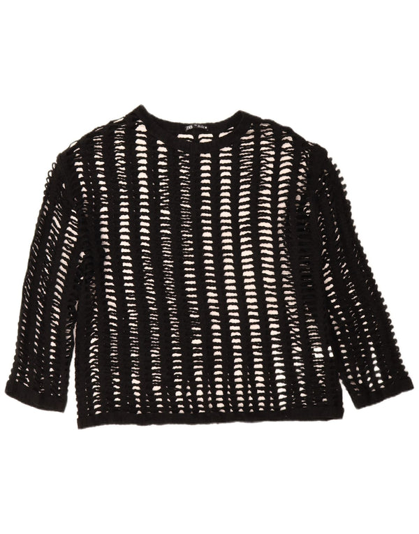 Top cu mânecă lungă din croșetat pentru femei Zara UK 16, mare, negru, acrilic