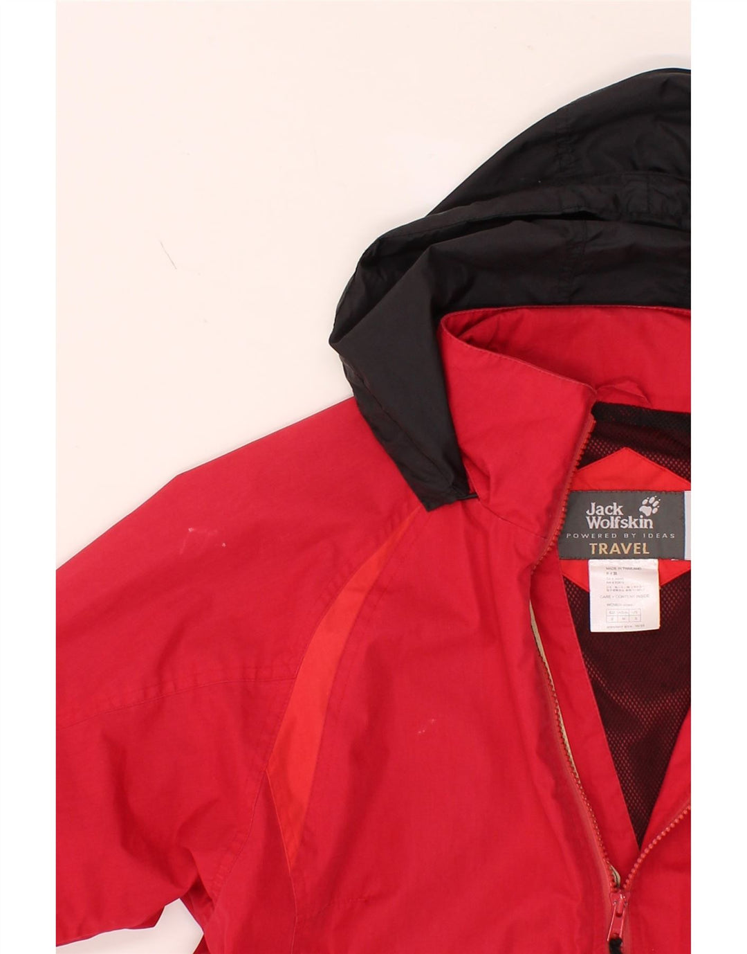 JACK WOLFSKIN Womens Hooded Rain Jacket UK 10 Small Red Colourblock Vintage Jack Wolfskin and Second-Hand Jack Wolfskin from Messina Hembry 