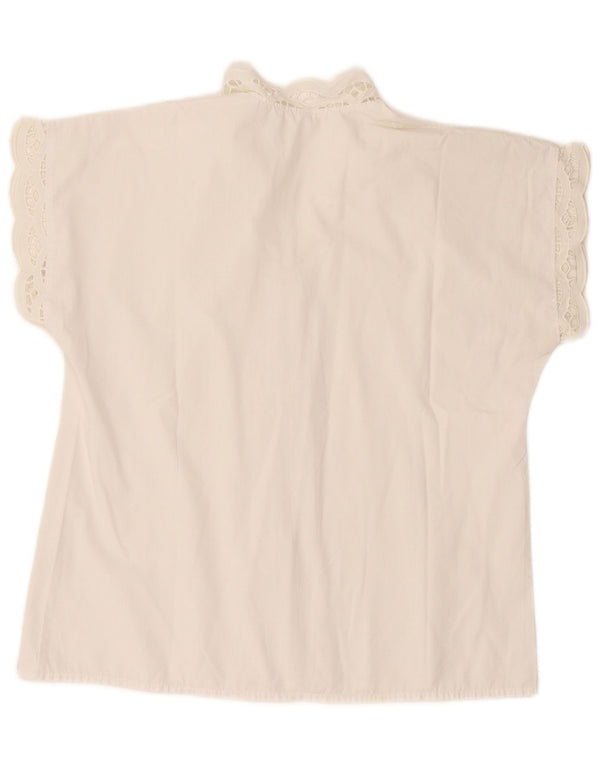 Bluză cămașă vintage pentru femei cu mânecă scurtă EU 38 Medium White