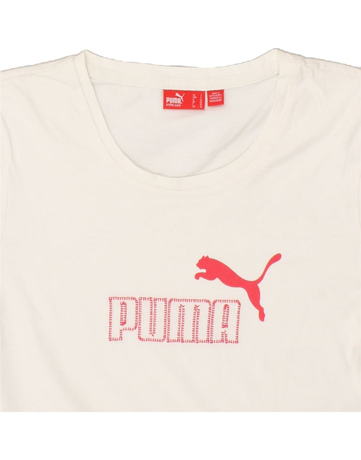PUMA Womens Graphic T-Shirt Top UK 10 Small White | Vintage Puma | Thrift | Second-Hand Puma | Used Clothing | Messina Hembry 