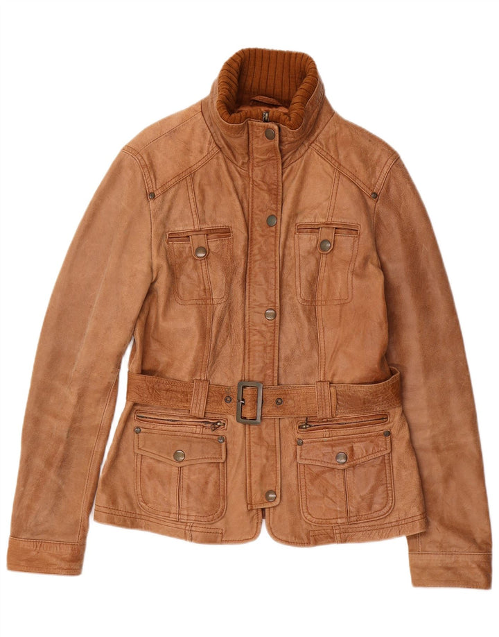 Jachetă de piele vintage pentru femei UK 18 XL din piele maro
