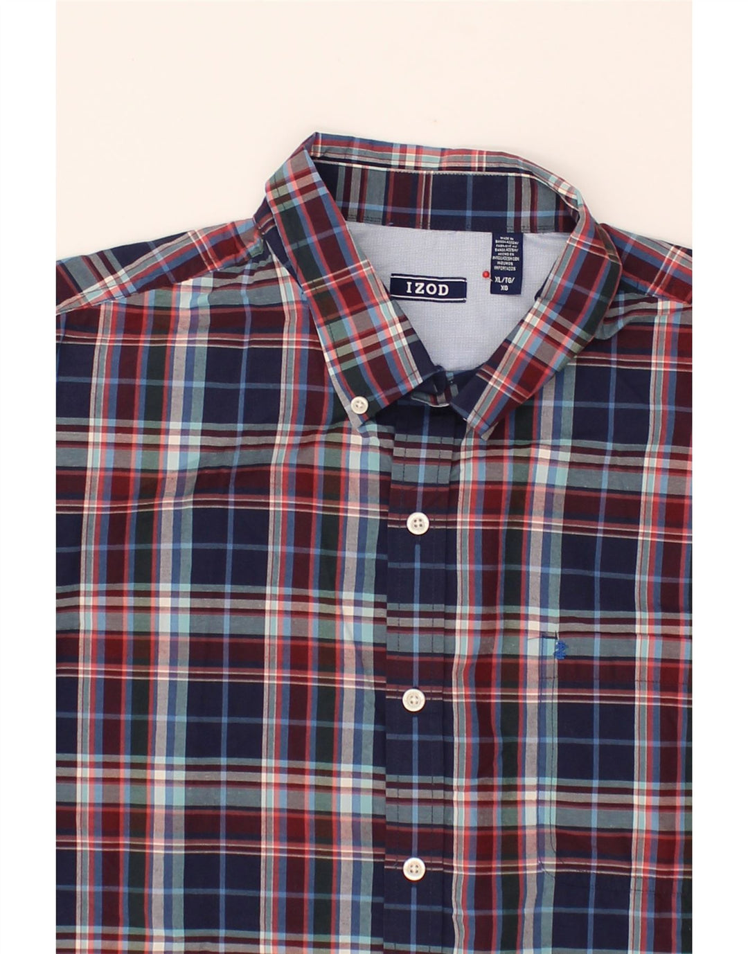 IZOD Mens Short Sleeve Shirt XL Navy Blue Check Cotton Vintage Izod and Second-Hand Izod from Messina Hembry 