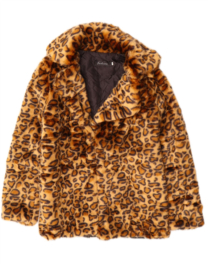 Jachetă de blană artificială pentru femei VINTAGE UK 10, maro, poliester cu imprimeu animal