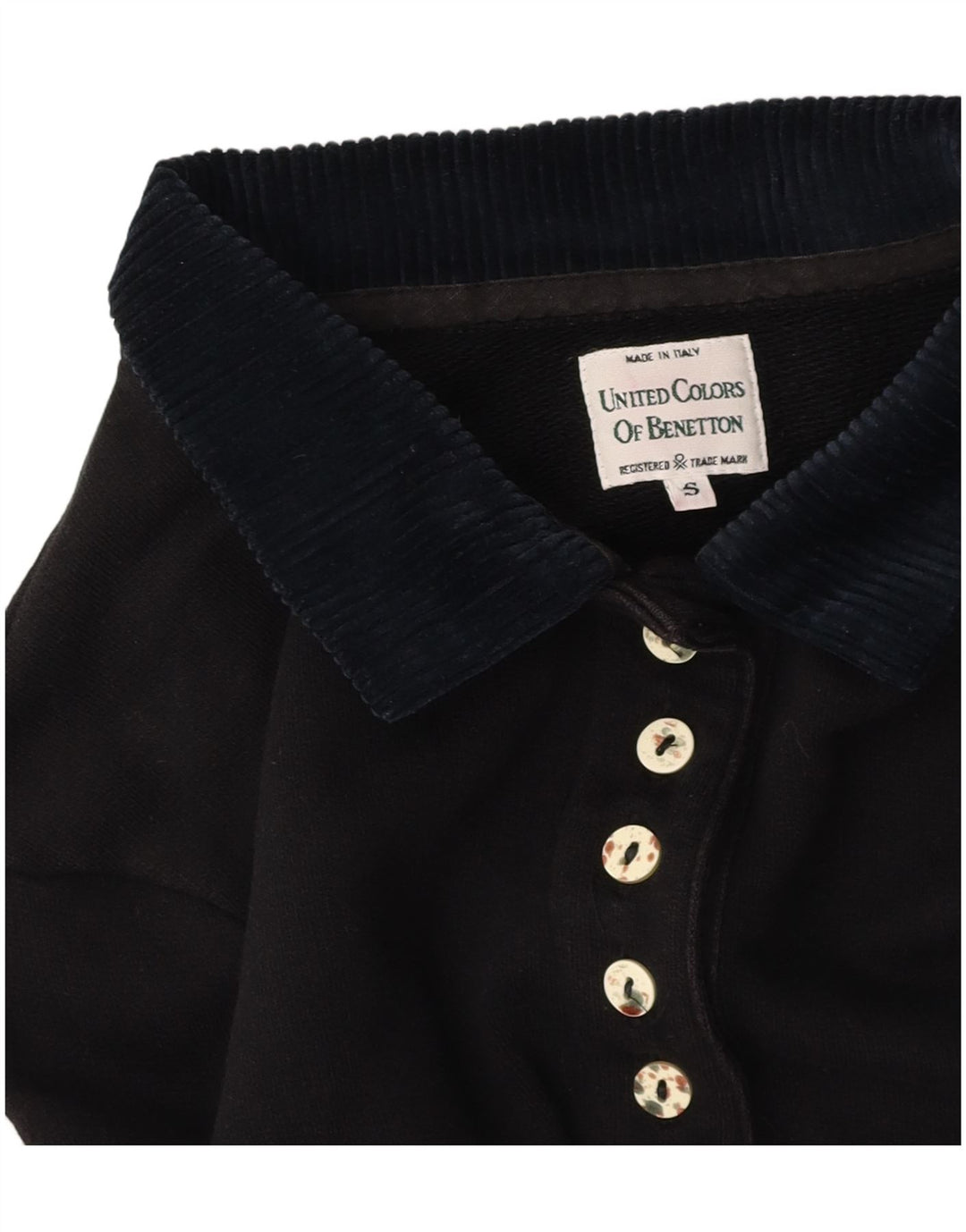 BENETTON Tricou polo oversized cu grafic crop pentru femei UK 10 Small Black