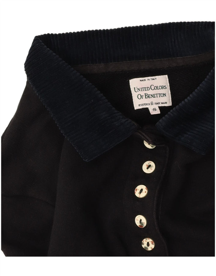 BENETTON Tricou polo oversized cu grafic crop pentru femei UK 10 Small Black