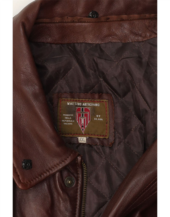 MAESTRO ARTIEIANO Jachetă din piele pentru bărbați UK 44 2XL Piele maro