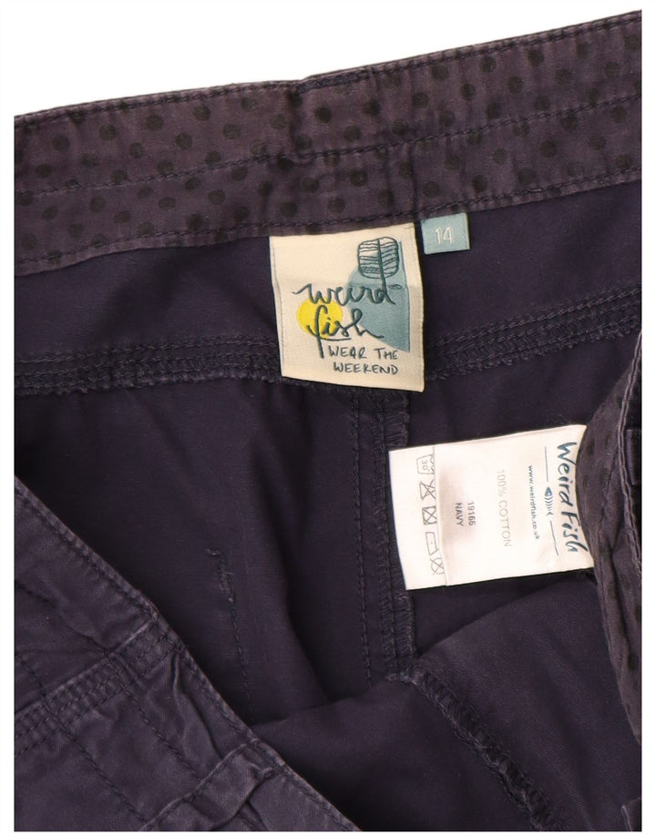 WEIRD FISH Pantaloni Capri pentru femei UK 14 Large W34 Bumbac bleumarin