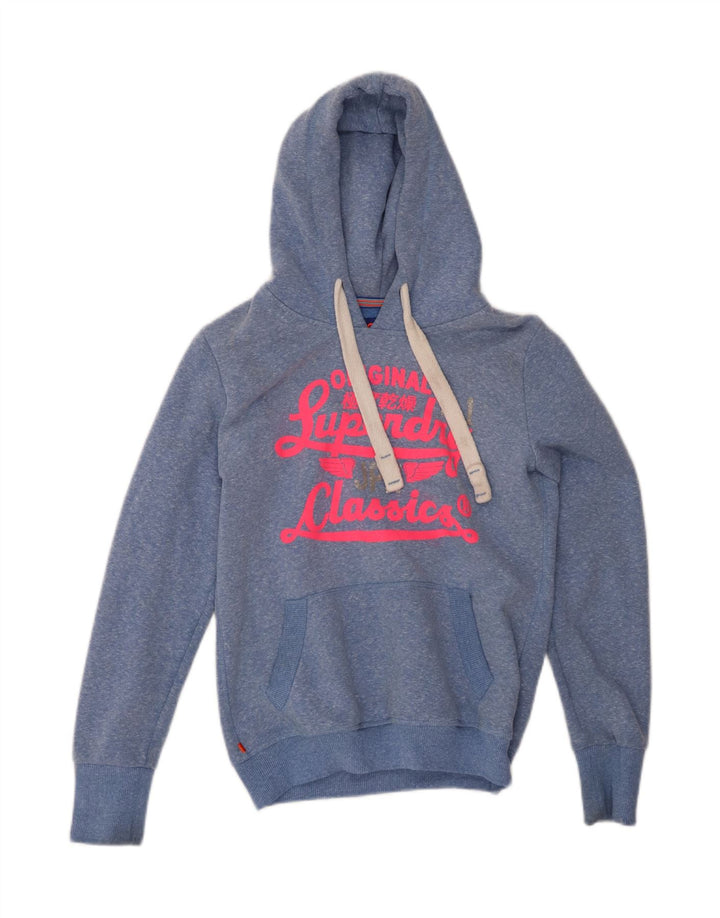 Pulover cu glugă grafic Superdry pentru femei UK 12 Poliester albastru mediu