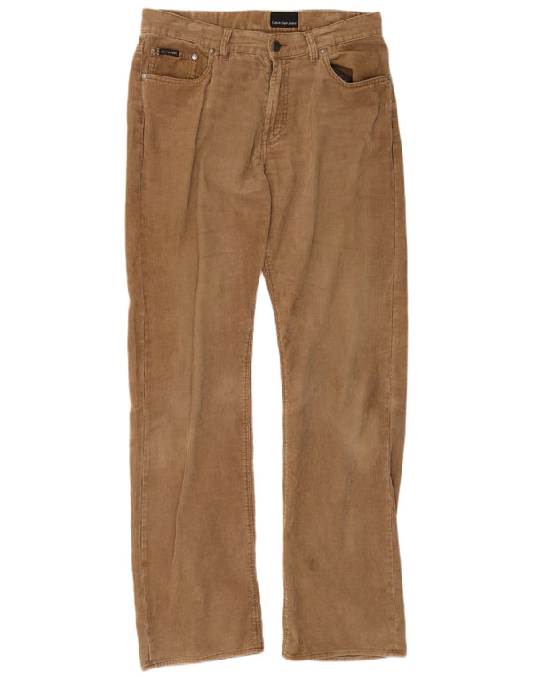 Calvin Klein Pantaloni drepti pentru bărbați din velur, L31 L34, bumbac bej
