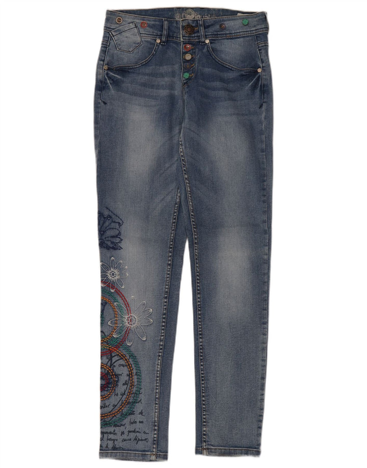 DESIGUAL Blugi subțiri cu grafic pentru femei W24 L32 Poliester floral albastru