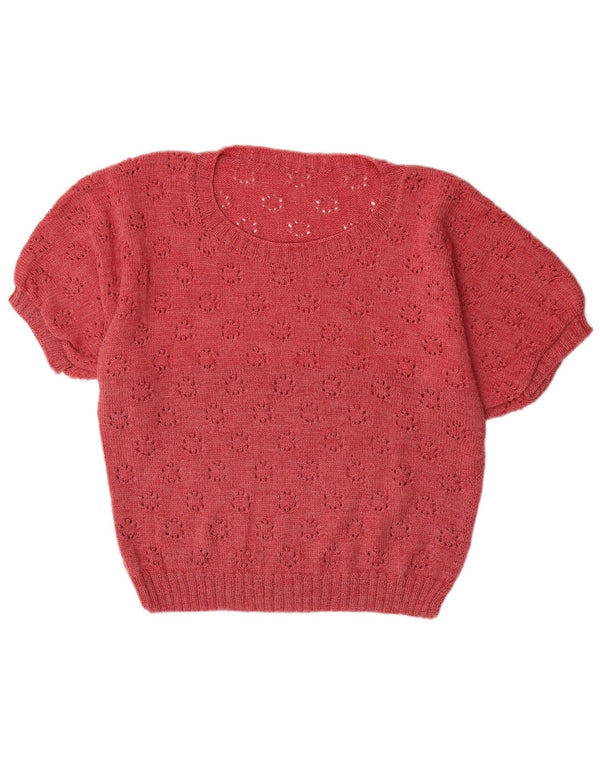 Pulover pentru femei VINTAGE cu mânecă scurtă și cu gâtul turnat, mare maroon, UK 16