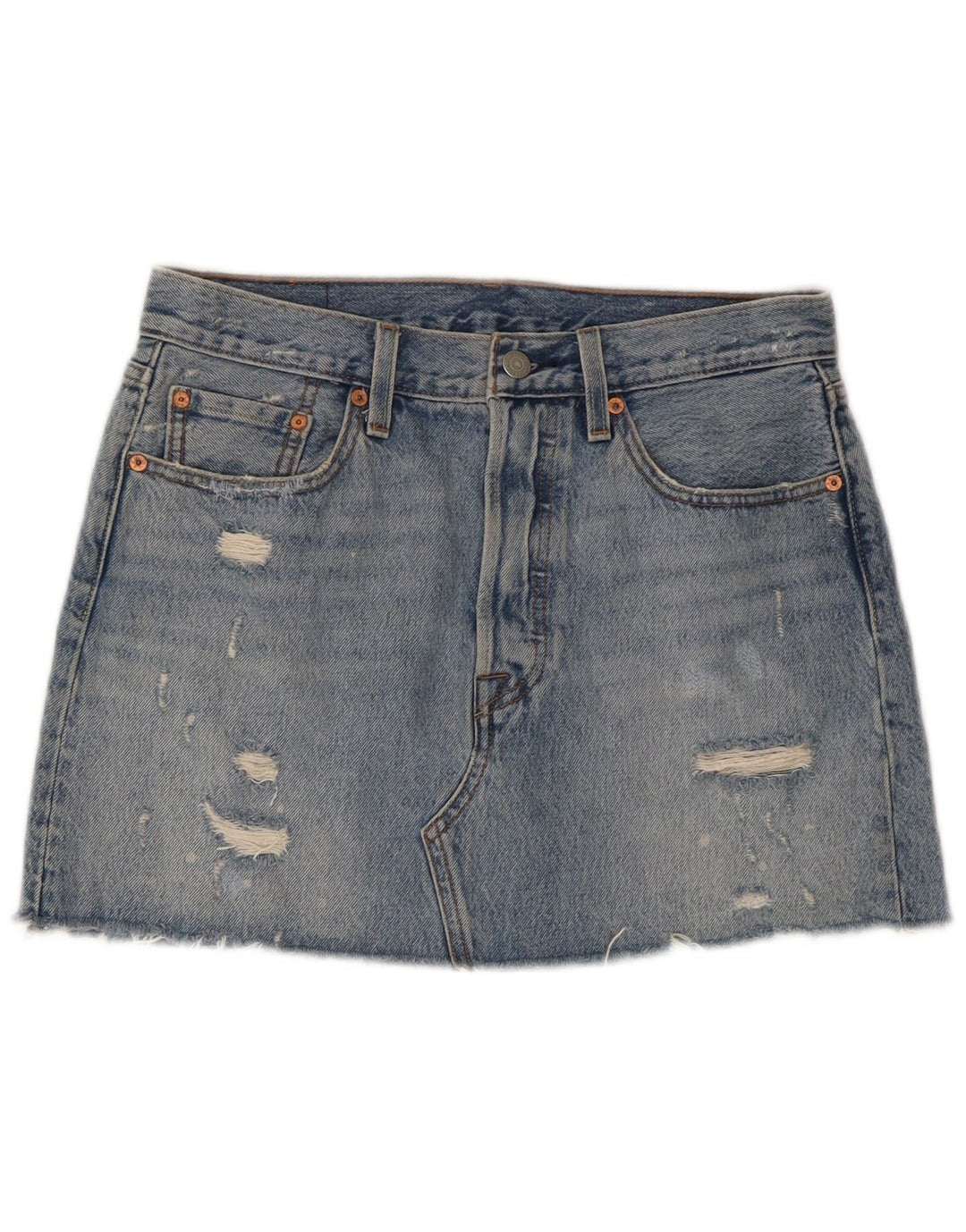 Fusta mini denim distressed pentru femei Levi's W28 bumbac albastru mediu