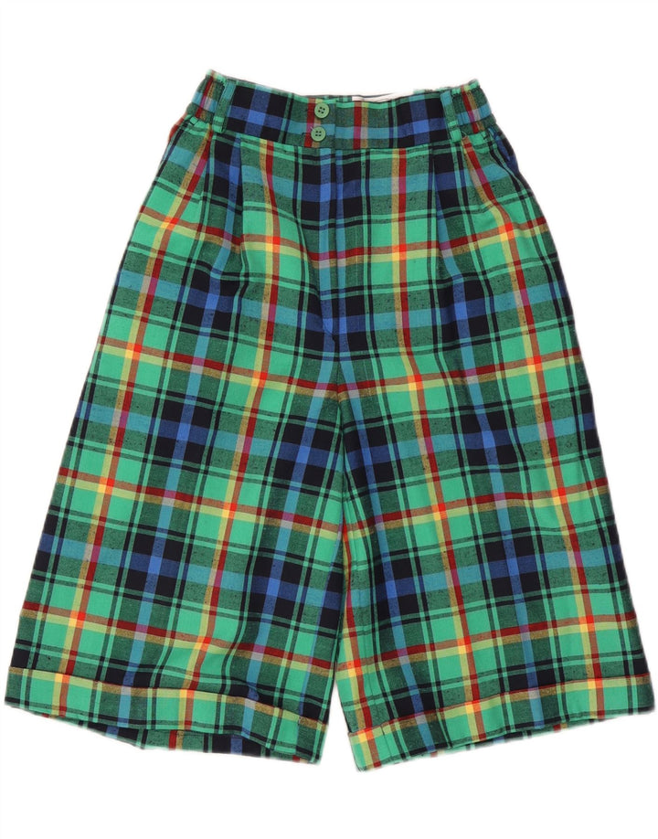 Bermude VINTAGE pentru femei cu talie înaltă UK 10 Small W24 Green Check