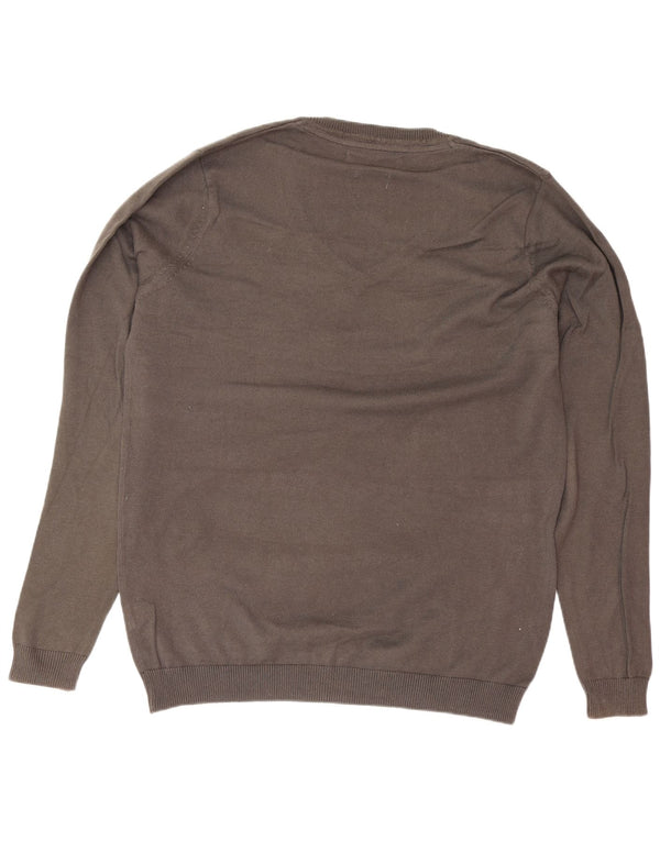 Zara Mens V-Neck Jumper Sweater Large Grey Cotton