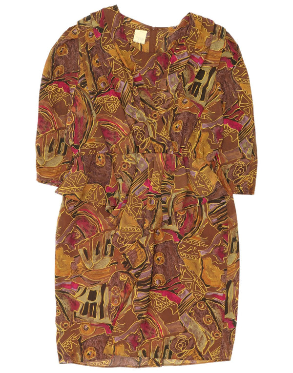 Rochie de teacă cu mâneci 3/4 cu model abstract pentru femei UK 24 4XL maro