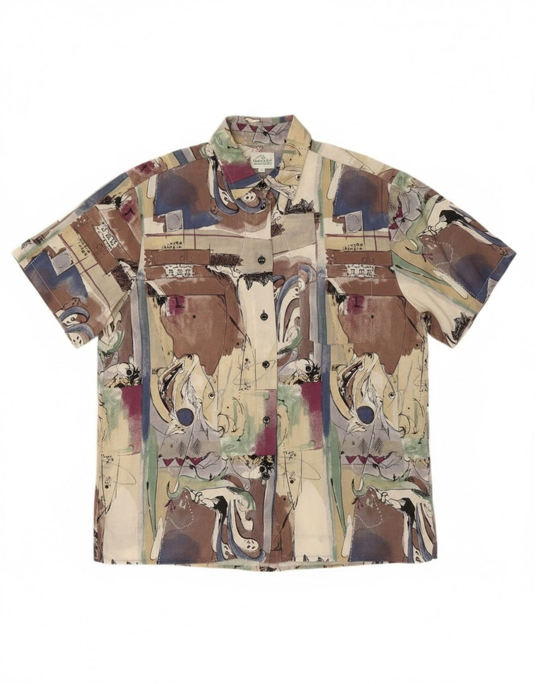 Cămașă cu mânecă scurtă pentru femei vintage cu model abstract, mare multicoloră