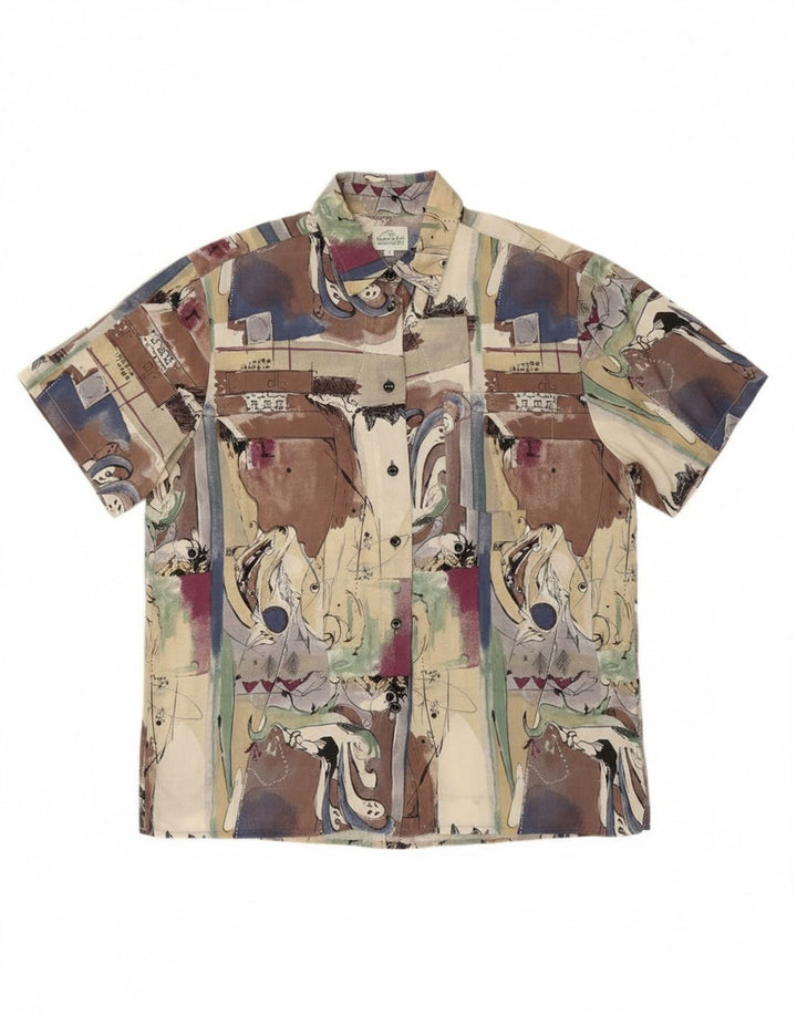 Cămașă cu mânecă scurtă pentru femei vintage cu model abstract, mare multicoloră
