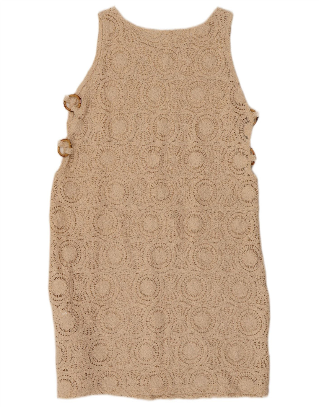VINTAGE pentru femei croșetat rochie fără mâneci din bumbac UK 10 mic bej