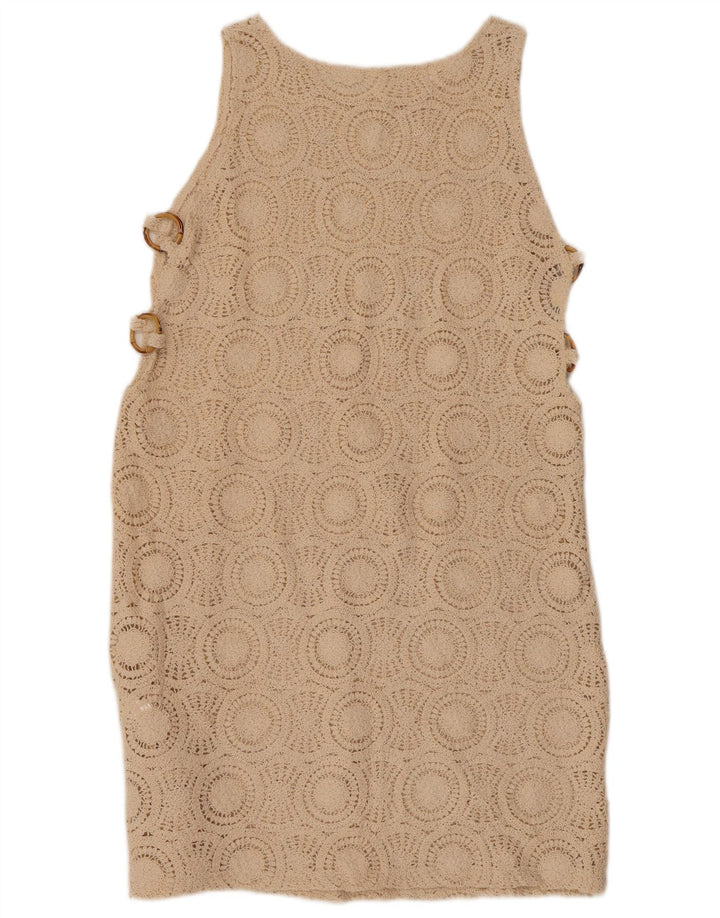 VINTAGE pentru femei croșetat rochie fără mâneci din bumbac UK 10 mic bej