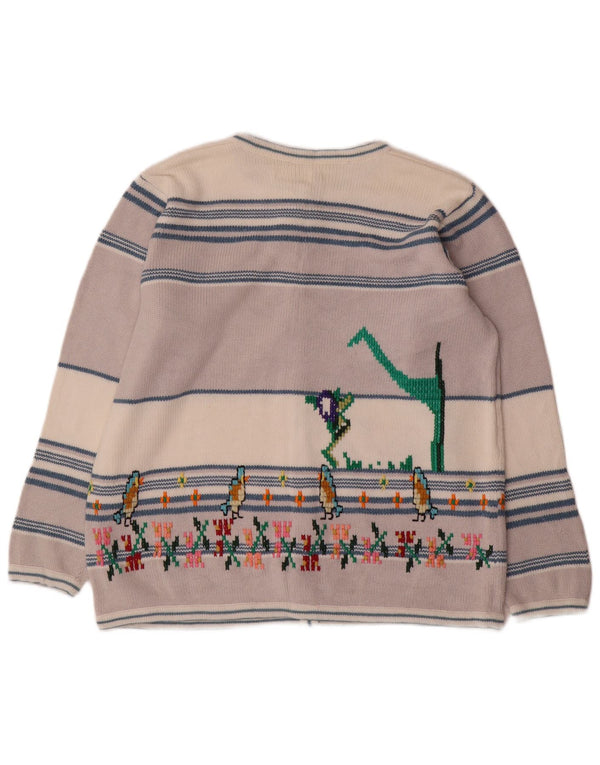 Pulover cardigan cu grafic pentru femei vintage, 18 XL, gri cu dungi