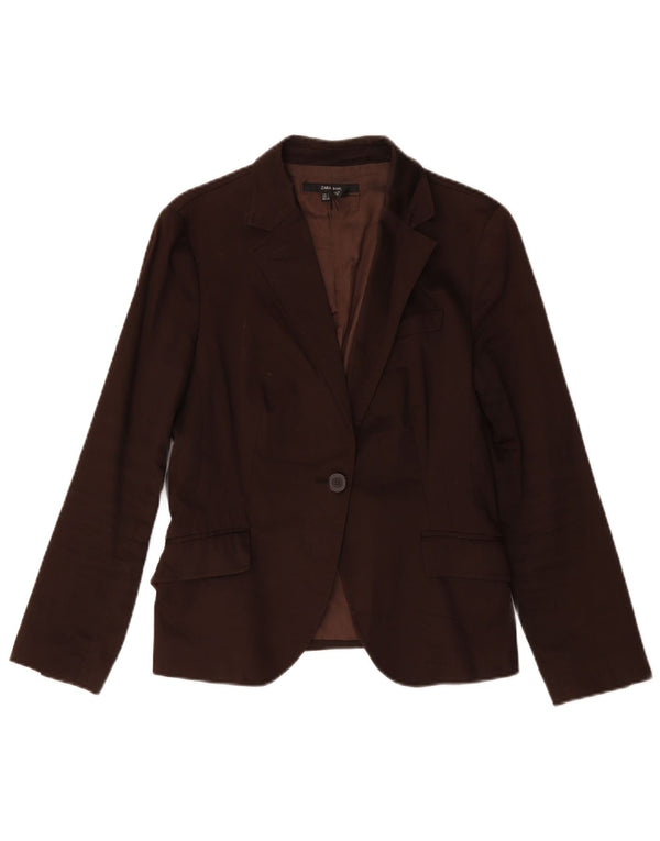 Blazer pentru femei Zara cu 1 nasture UK 14, mare, maro, bumbac