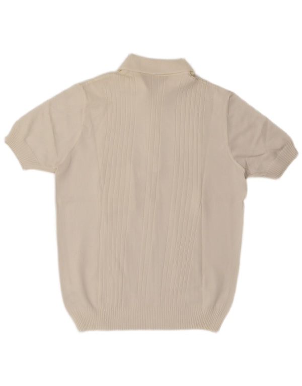 Pulover vintage pentru bărbați, cu mânecă scurtă, cu gât polo, alb mediu