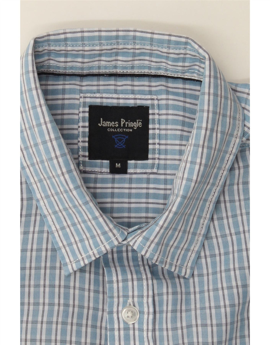 JAMES PRINGLE Mens Short Sleeve Shirt Medium Blue Check Polyester Vintage James Pringle and Second-Hand James Pringle from Messina Hembry 