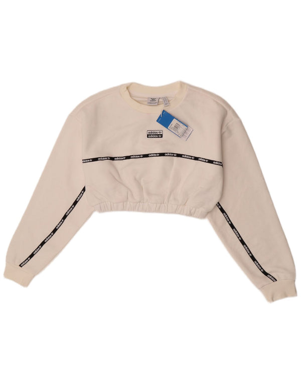 Pulover Adidas Crop Graphic pentru femei UK 8 Small Colorblock alb