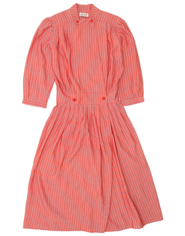 Molly Bracken Rochie de ceai cu mâneci 3/4 pentru femei UK 14 Medium Red Striped Retro