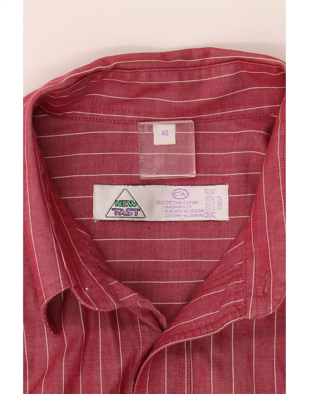NEW FAST Mens Shirt Size 40 Medium Red Striped Cotton Vintage New Fast and Second-Hand New Fast from Messina Hembry 