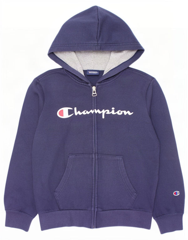 Pulover cu capota cu fermoar grafic Champion Boys 7-8 ani Bumbac bleumarin mic