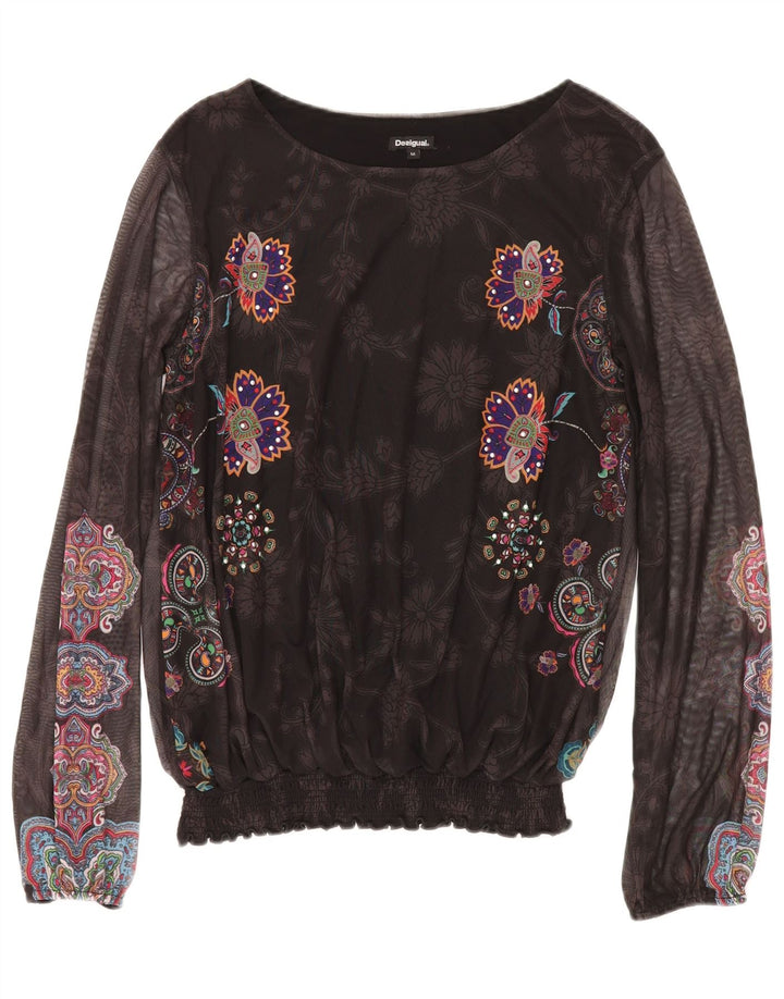 Bluză cu mânecă lungă pentru femei DESIGUAL UK 12 Medium Black Floral