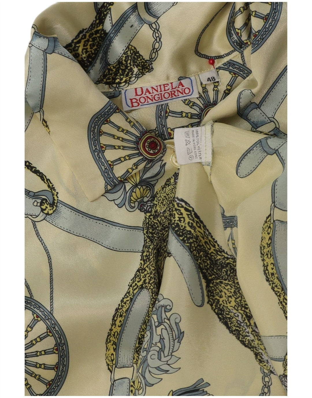 Bluză Vintage cămașă cu grafică pentru femei IT 48 XL Galben Poliester