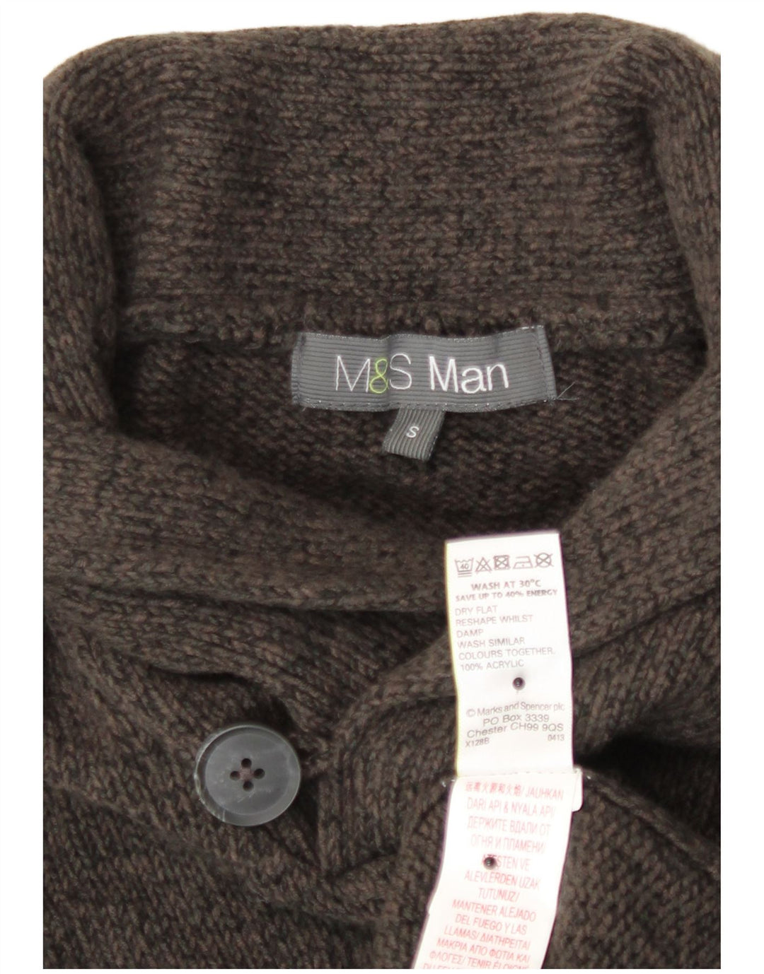 Pulover pentru bărbați Marks & Spencer, cu gât șal, mic, maro, pete acrilic