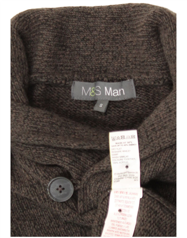 Pulover pentru bărbați Marks & Spencer, cu gât șal, mic, maro, pete acrilic