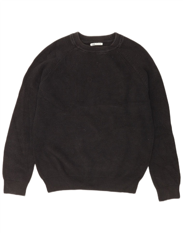Pulover pentru bărbați Zara, cu gât crew, bumbac mediu negru