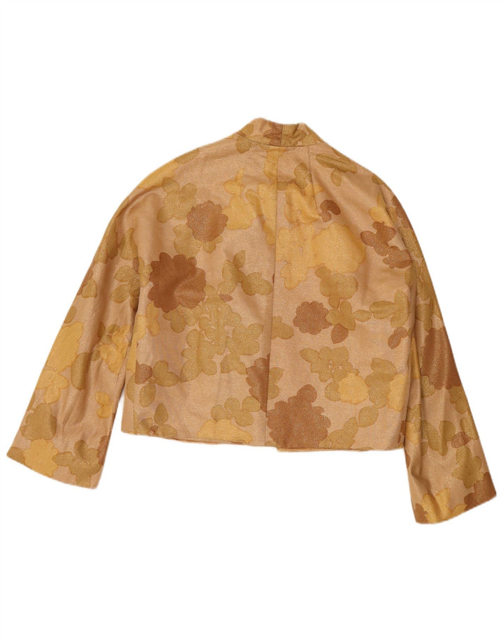 Jachetă vintage pentru femei, cu 1 nasture, crop, UK 14, maro mediu, floral