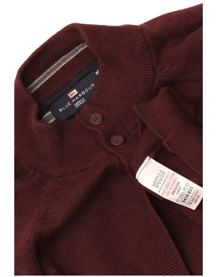 Pulover pentru bărbați Marks & Spencer, Blue Harbour, cu gât cu nasturi, maro mediu
