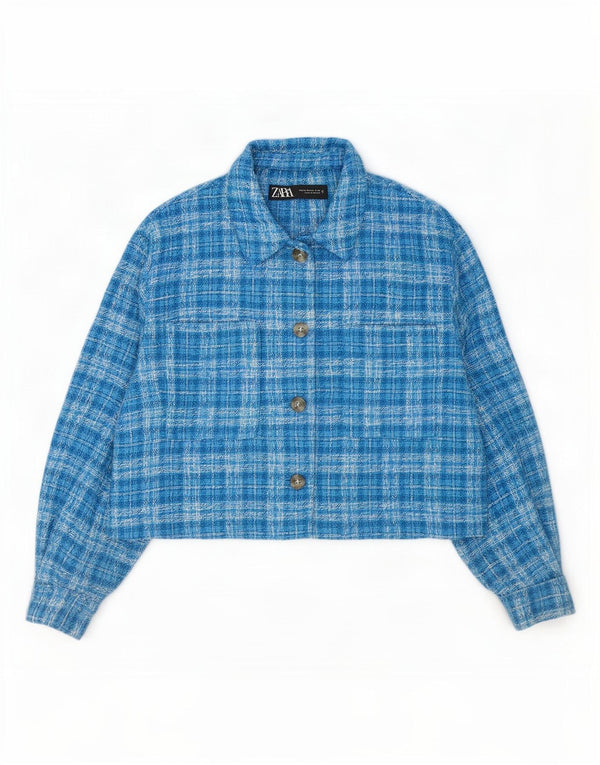 Bomber pentru femei Zara UK 18 XL, albastru, poliester în carouri